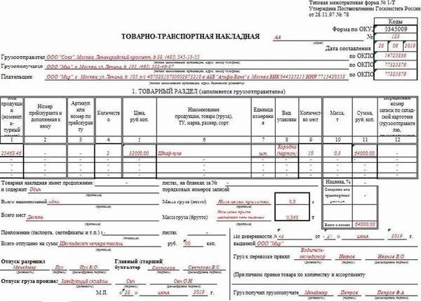 Требования к заполнению